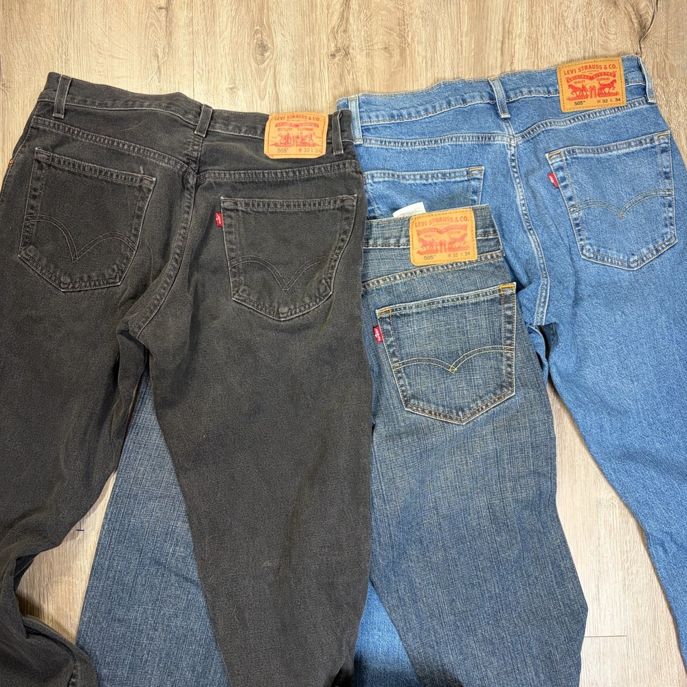 Lot of 3 Levis 505 Jeans 32x34 Black Blue Faded Straight Fit Denim Pants